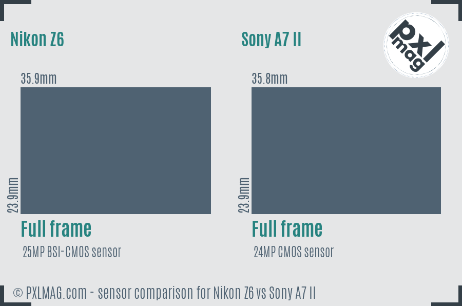 Nikon Z6 vs Sony A7 II sensor size comparison