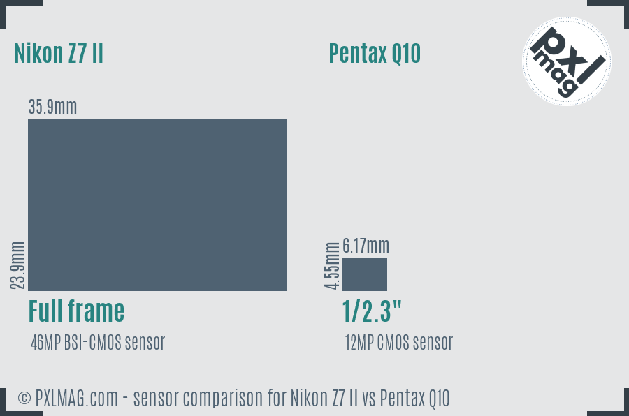 Nikon Z7 II vs Pentax Q10 sensor size comparison