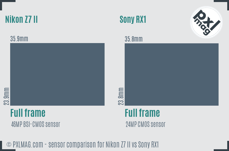 Nikon Z7 II vs Sony RX1 sensor size comparison