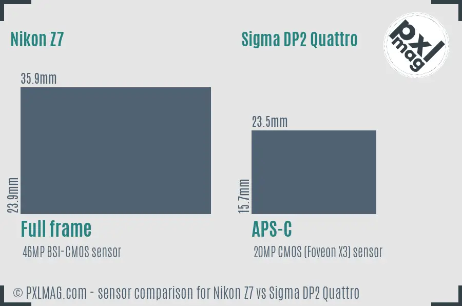 Nikon Z7 vs Sigma DP2 Quattro sensor size comparison