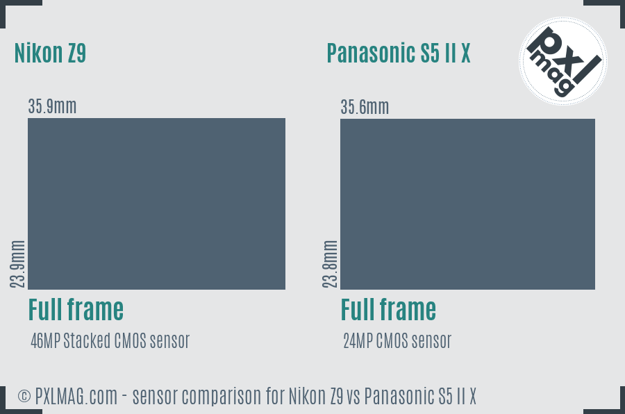Nikon Z9 vs Panasonic S5 II X sensor size comparison
