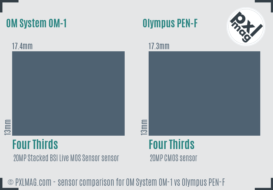 OM System OM-1 vs Olympus PEN-F sensor size comparison
