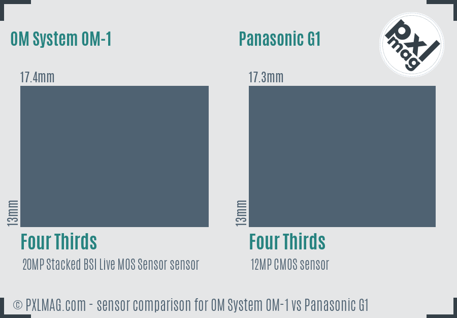 OM System OM-1 vs Panasonic G1 sensor size comparison OM System OM-1 vs Panasonic G1 sensor size comparison