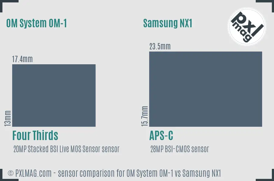 OM System OM-1 vs Samsung NX1 sensor size comparison