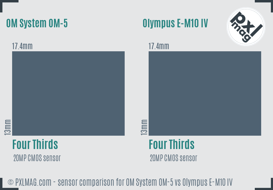 OM System OM-5 vs Olympus E-M10 IV sensor size comparison