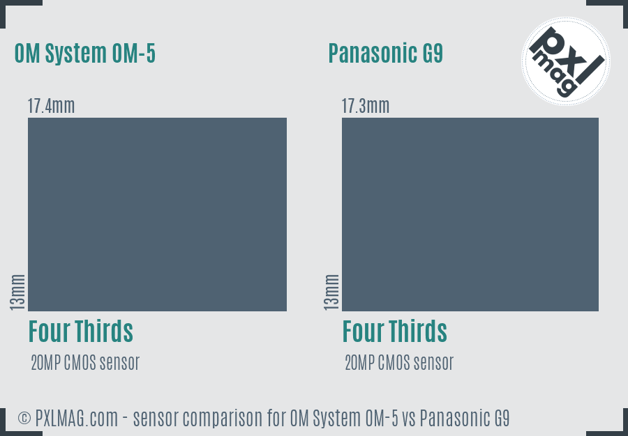 OM System OM-5 vs Panasonic G9 sensor size comparison OM System OM-5 vs Panasonic G9 sensor size comparison