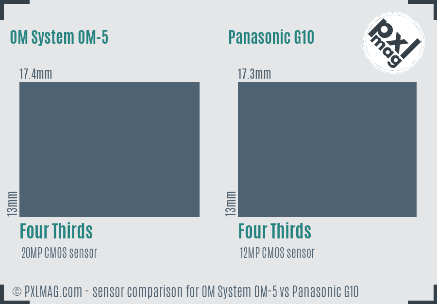 OM System OM-5 vs Panasonic G10 sensor size comparison