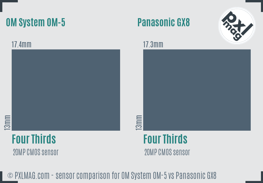 OM System OM-5 vs Panasonic GX8 sensor size comparison