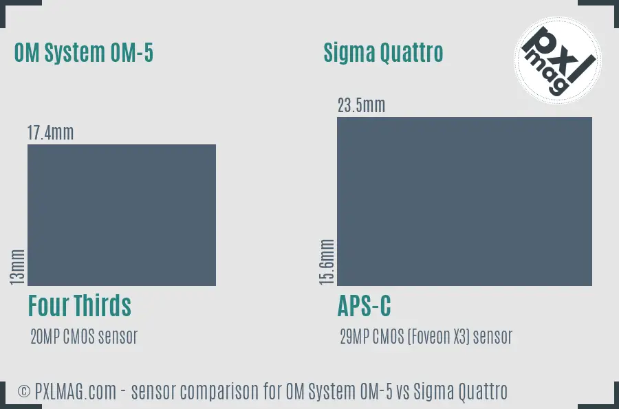 OM System OM-5 vs Sigma Quattro sensor size comparison