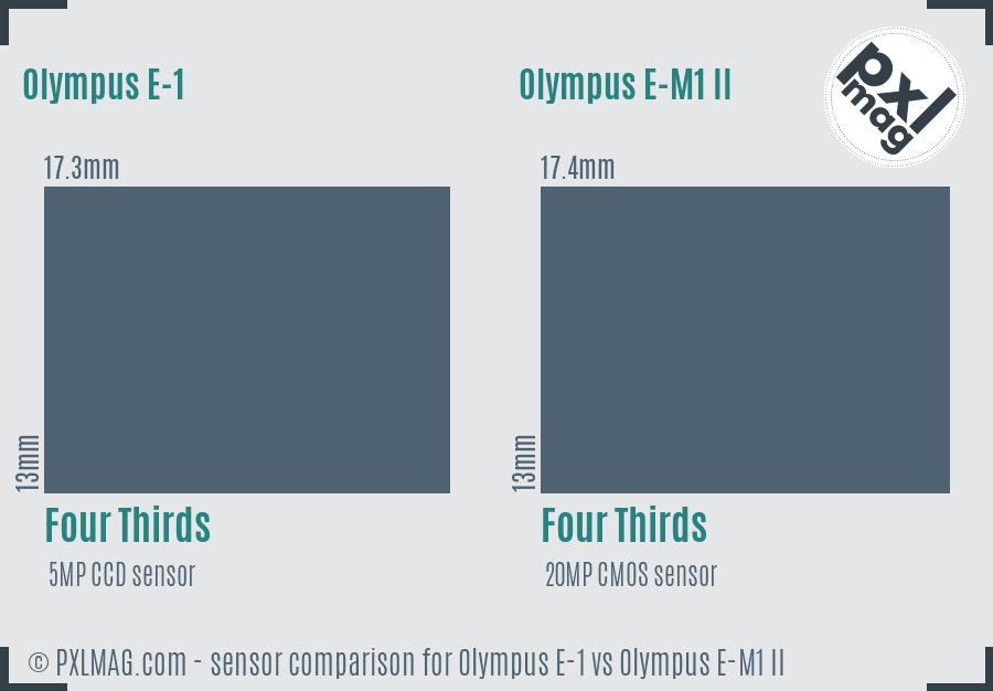 Olympus E-1 vs Olympus E-M1 II sensor size comparison