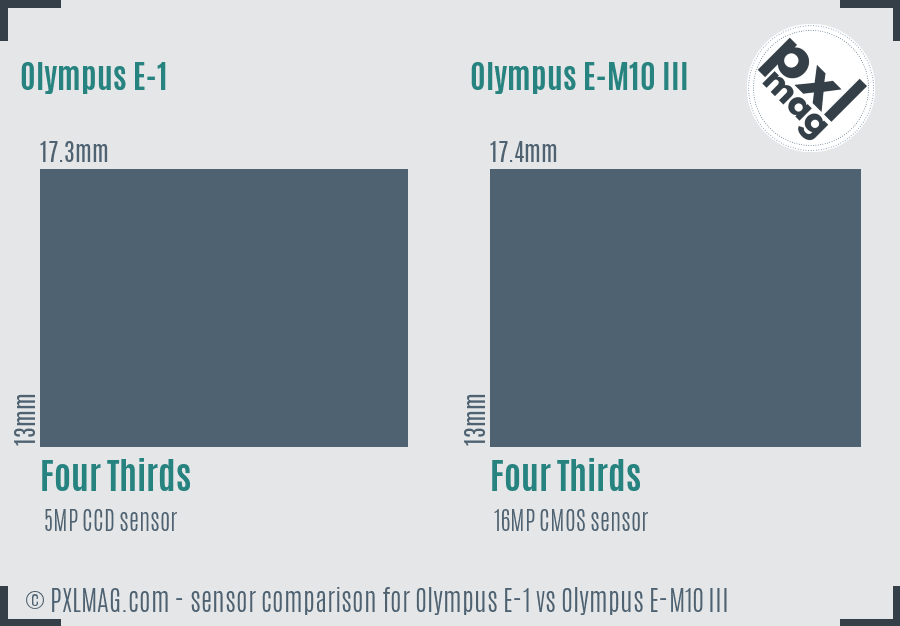 Olympus E-1 vs Olympus E-M10 III sensor size comparison