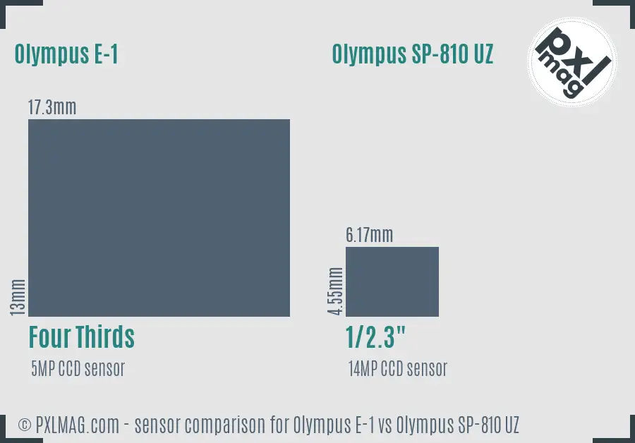 Olympus E-1 vs Olympus SP-810 UZ sensor size comparison