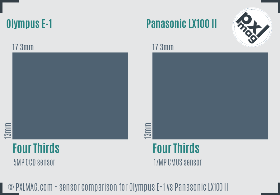 Olympus E-1 vs Panasonic LX100 II sensor size comparison