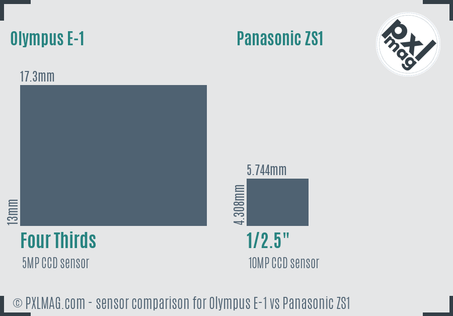 Olympus E-1 vs Panasonic ZS1 sensor size comparison