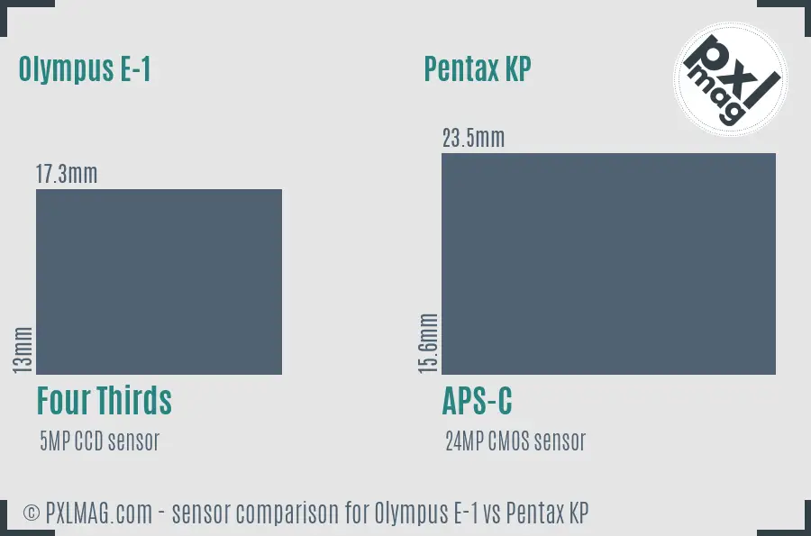 Olympus E-1 vs Pentax KP sensor size comparison