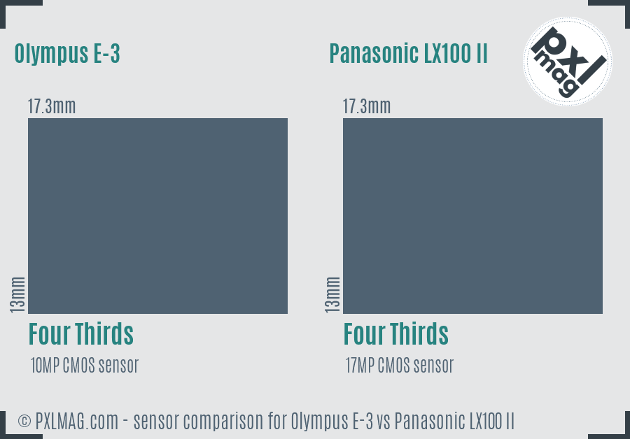 Olympus E-3 vs Panasonic LX100 II sensor size comparison