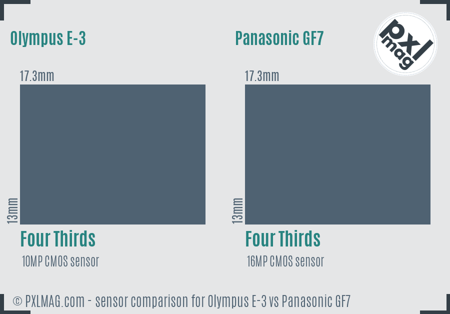 Olympus E-3 vs Panasonic GF7 sensor size comparison