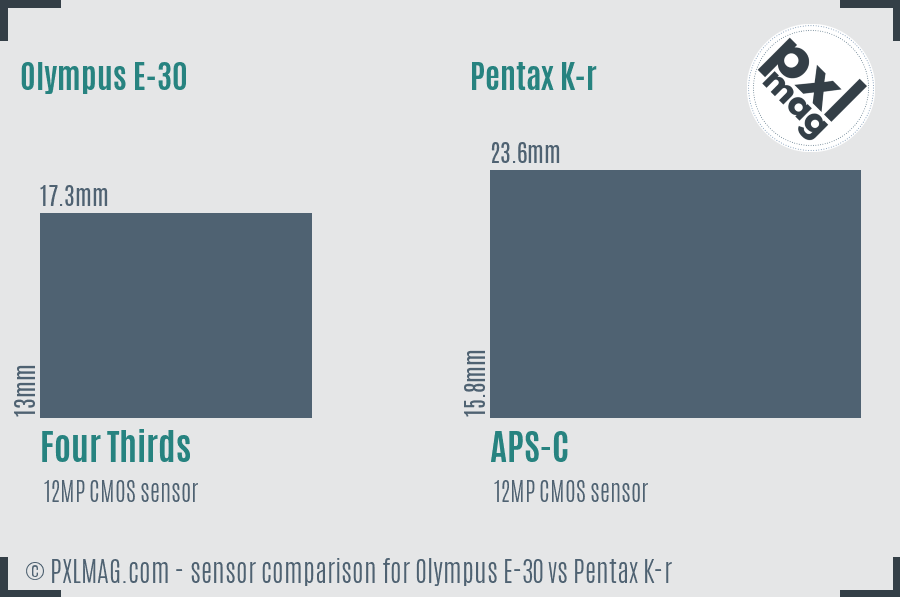 Olympus E-30 vs Pentax K-r sensor size comparison