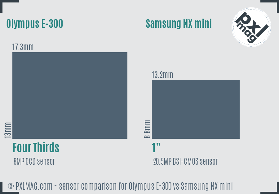 Olympus E-300 vs Samsung NX mini sensor size comparison