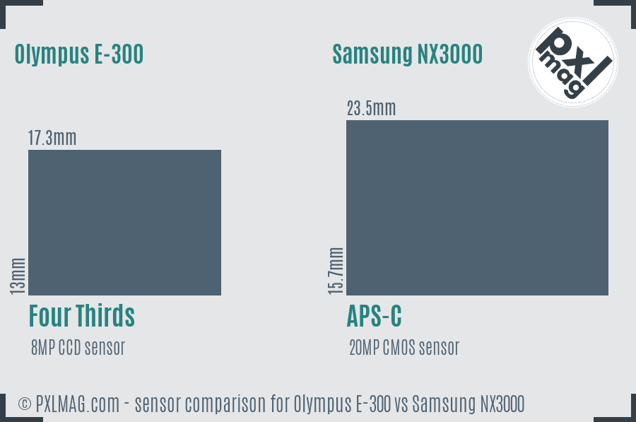 Olympus E-300 vs Samsung NX3000 sensor size comparison