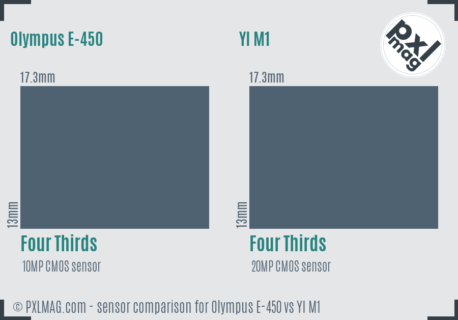 Olympus E-450 vs YI M1 sensor size comparison