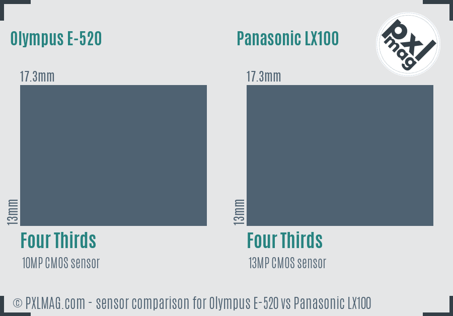 Olympus E-520 vs Panasonic LX100 sensor size comparison