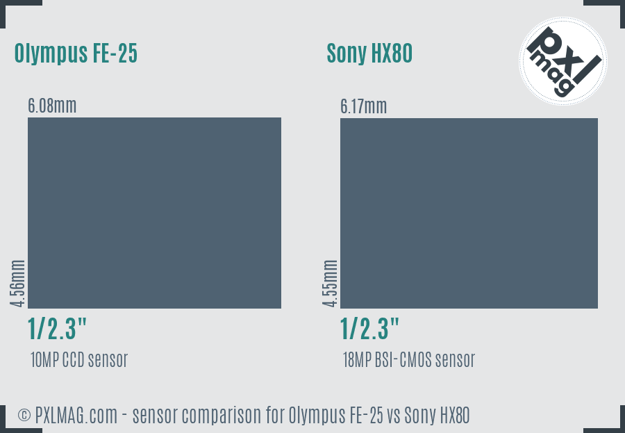 Olympus FE-25 vs Sony HX80 sensor size comparison