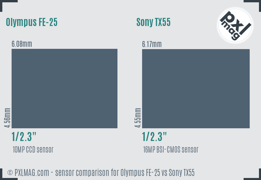 Olympus FE-25 vs Sony TX55 sensor size comparison