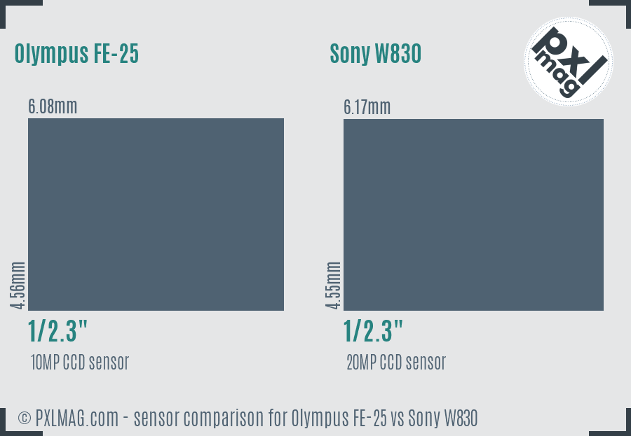Olympus FE-25 vs Sony W830 sensor size comparison