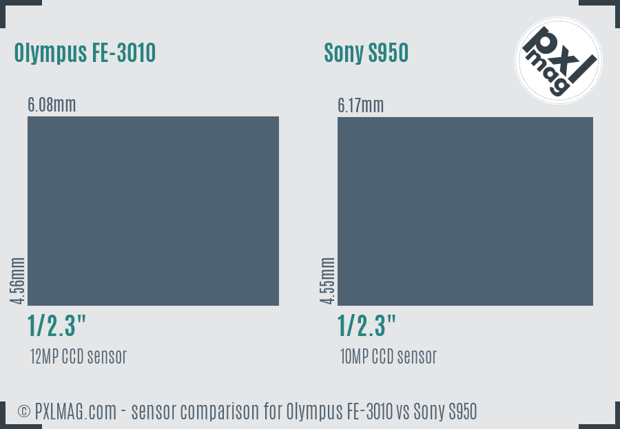 Olympus FE-3010 vs Sony S950 sensor size comparison