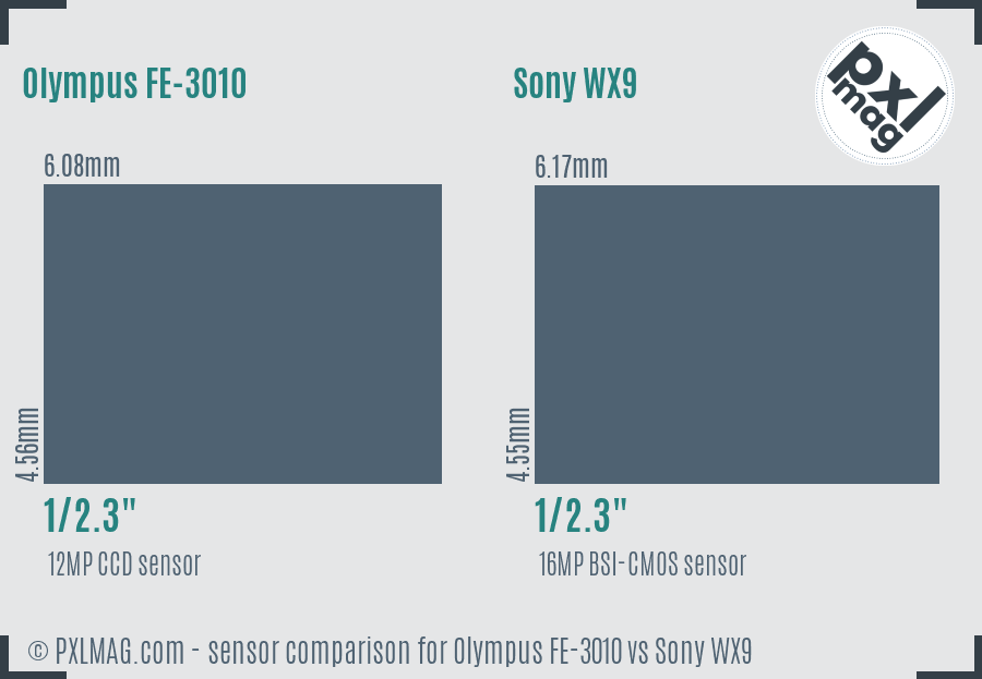 Olympus FE-3010 vs Sony WX9 sensor size comparison