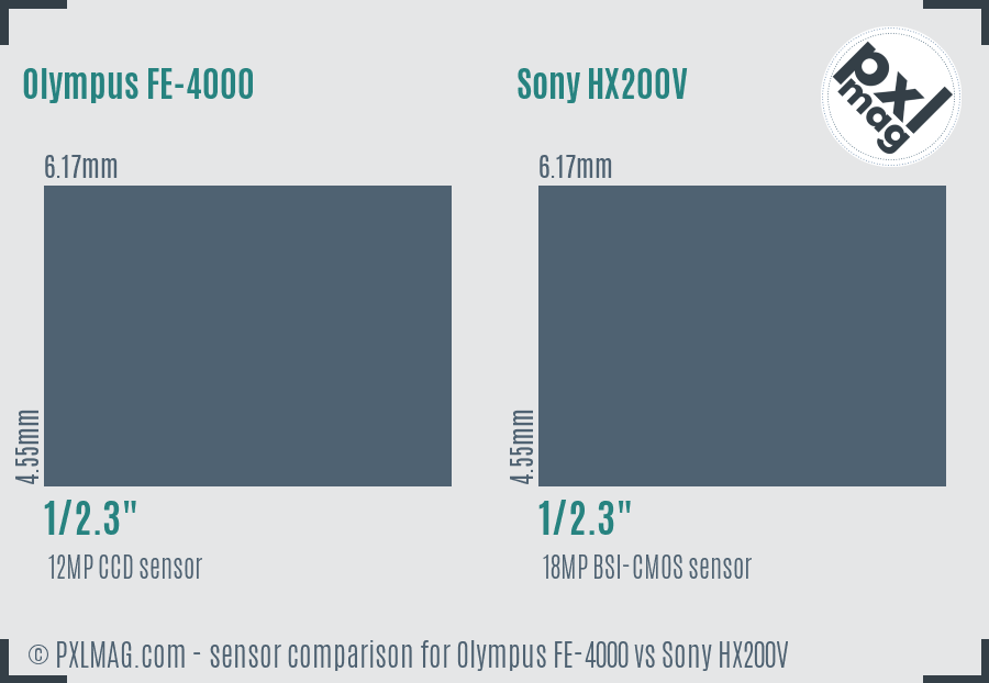 Olympus FE-4000 vs Sony HX200V sensor size comparison
