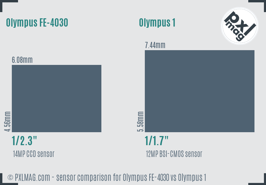 Olympus FE-4030 vs Olympus 1 sensor size comparison