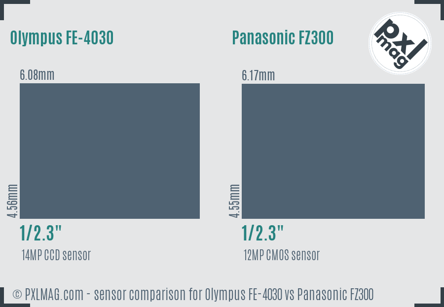 Olympus FE-4030 vs Panasonic FZ300 sensor size comparison