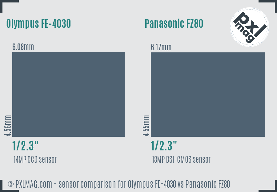 Olympus FE-4030 vs Panasonic FZ80 sensor size comparison