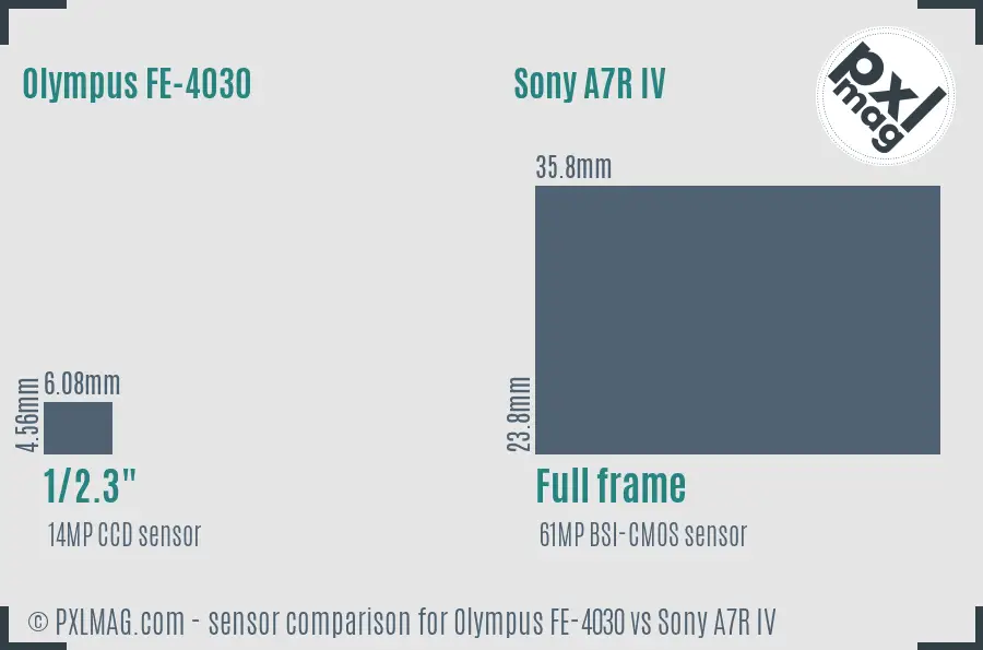 Olympus FE-4030 vs Sony A7R IV sensor size comparison