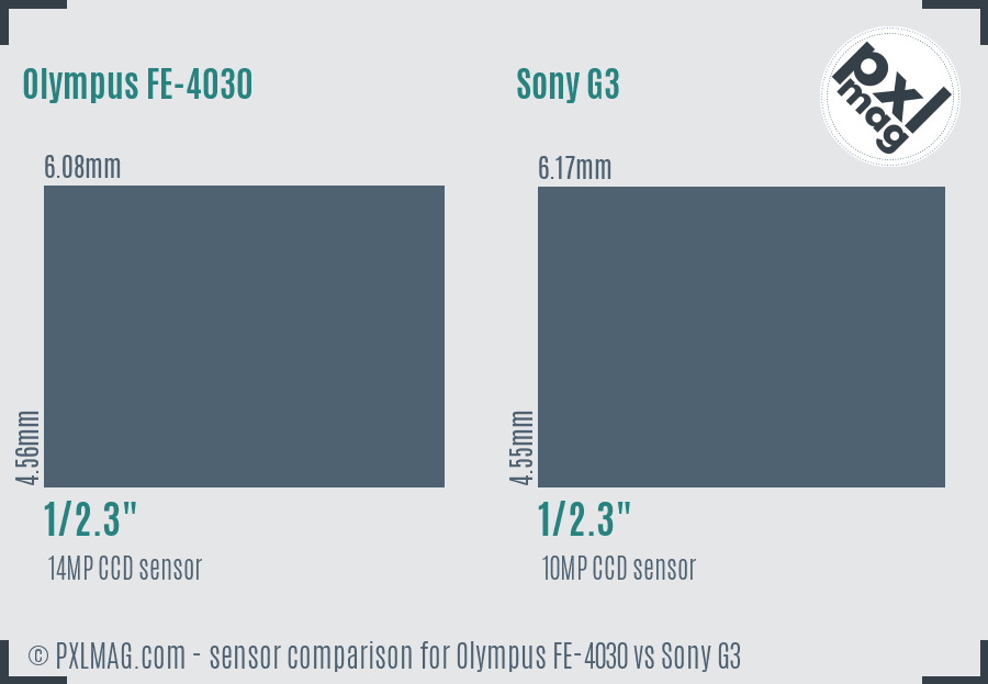 Olympus FE-4030 vs Sony G3 sensor size comparison