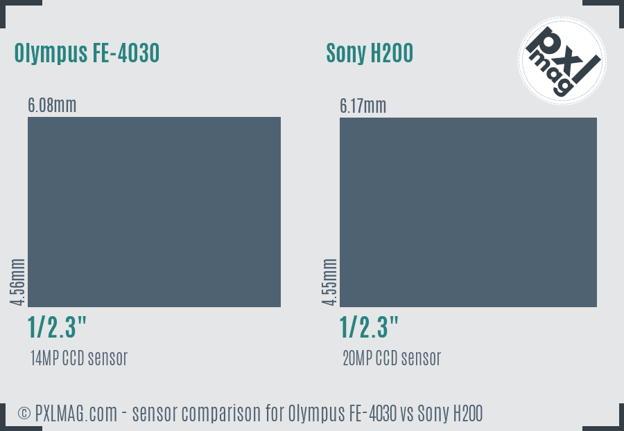 Olympus FE-4030 vs Sony H200 sensor size comparison