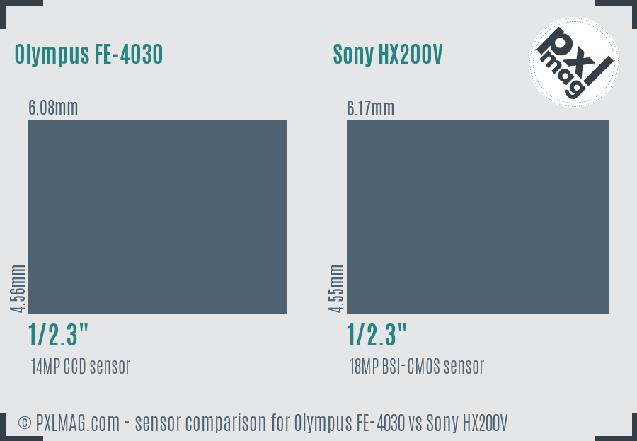 Olympus FE-4030 vs Sony HX200V sensor size comparison