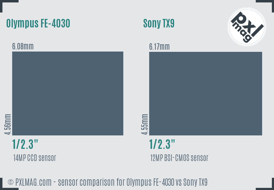 Olympus FE-4030 vs Sony TX9 sensor size comparison