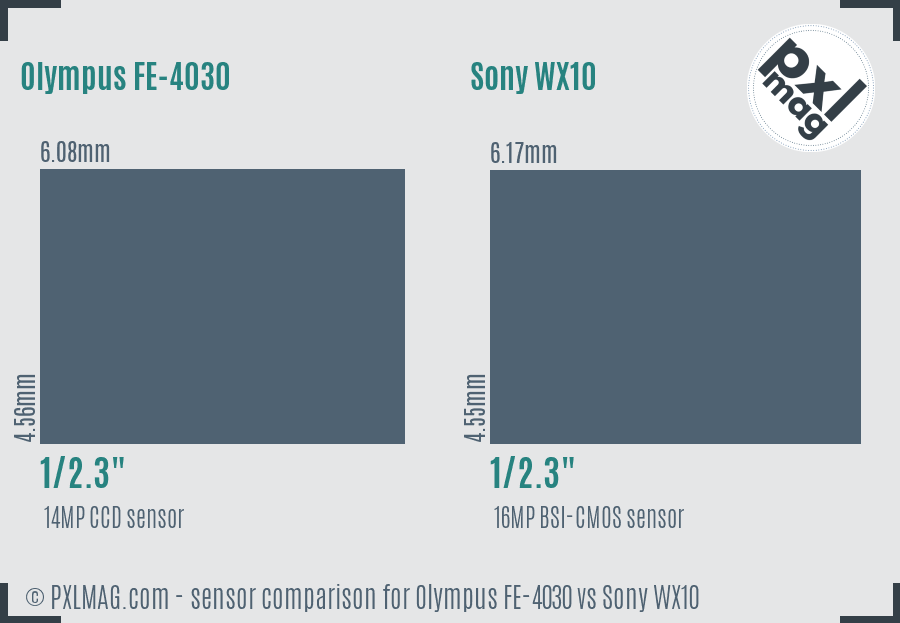 Olympus FE-4030 vs Sony WX10 sensor size comparison