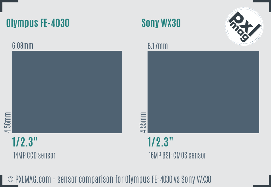 Olympus FE-4030 vs Sony WX30 sensor size comparison