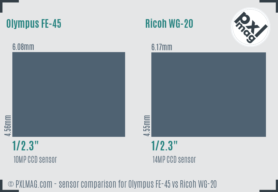 Olympus FE-45 vs Ricoh WG-20 sensor size comparison