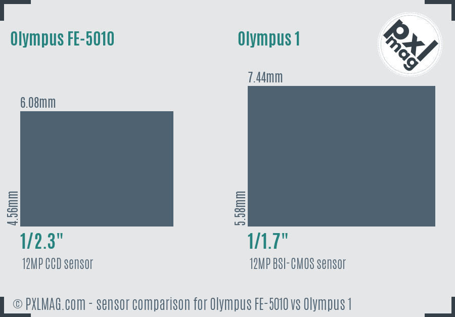 Olympus FE-5010 vs Olympus 1 sensor size comparison