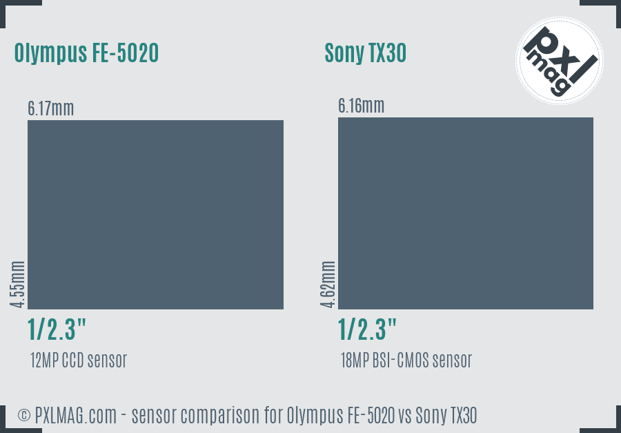 Olympus FE-5020 vs Sony TX30 sensor size comparison