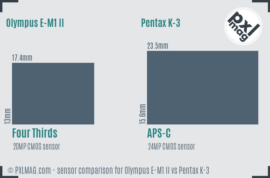 Olympus E-M1 II vs Pentax K-3 sensor size comparison