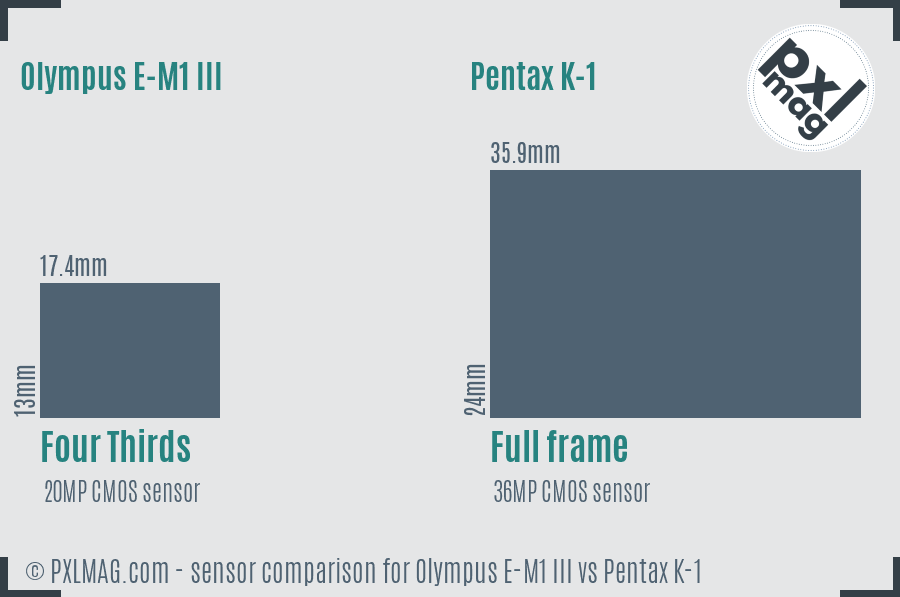 Olympus E-M1 III vs Pentax K-1 sensor size comparison