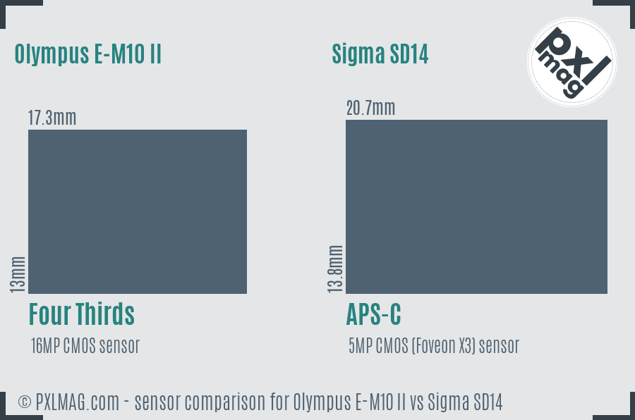 Olympus E-M10 II vs Sigma SD14 sensor size comparison