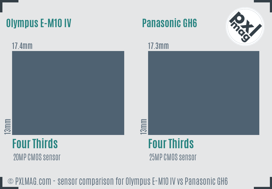 Olympus E-M10 IV vs Panasonic GH6 sensor size comparison