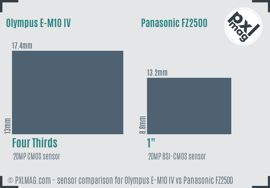 Olympus E-M10 IV vs Panasonic FZ2500 sensor size comparison